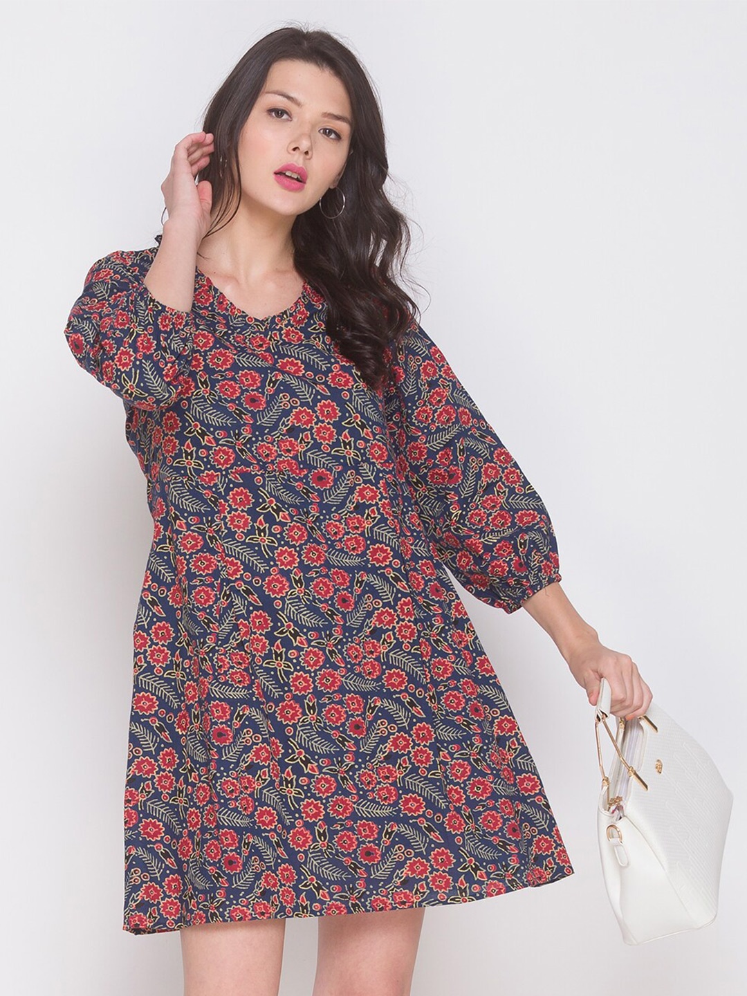 

TERQUOIS Blue Floral A-Line Dress