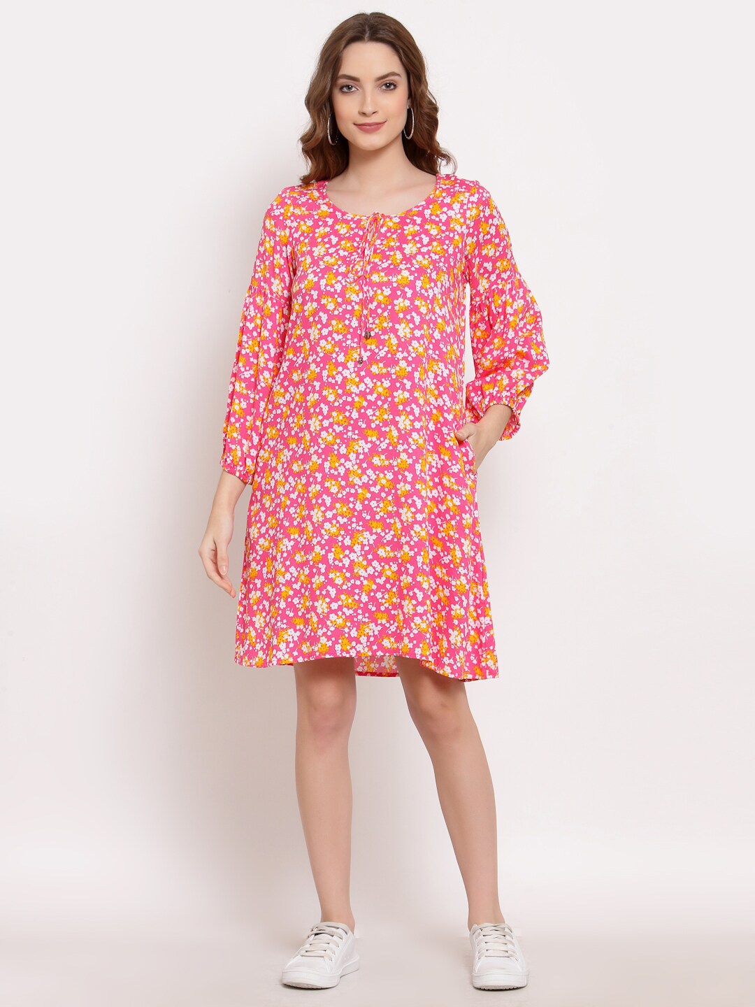 

TERQUOIS Pink Floral A-Line Dress