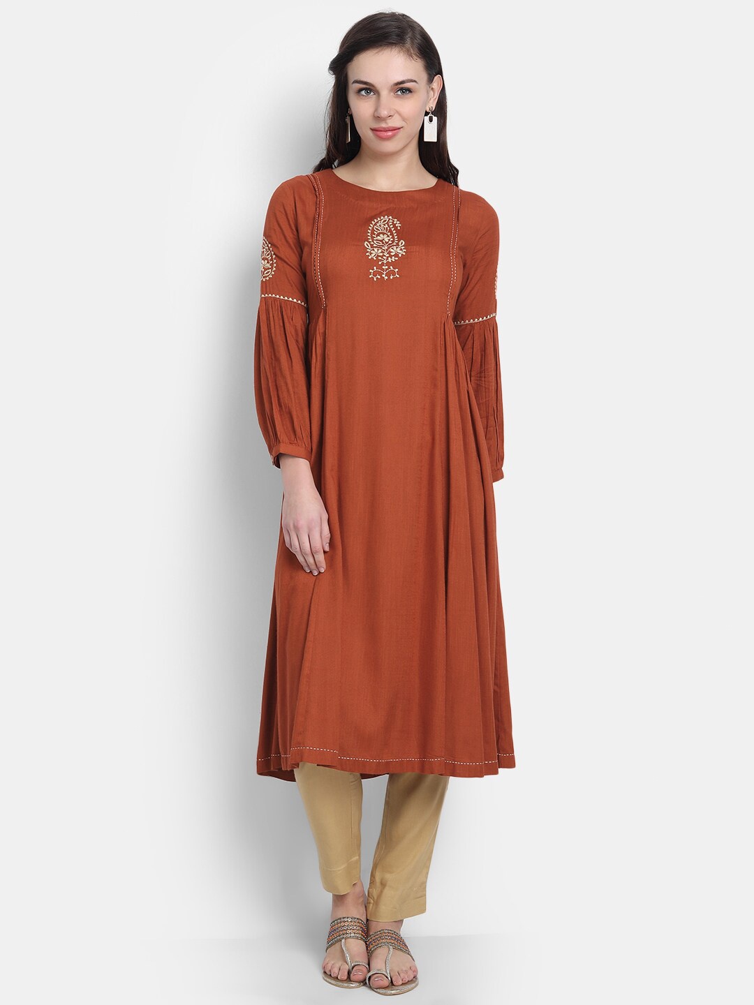 

fabGLOBAL Rust A-Line Midi Dress