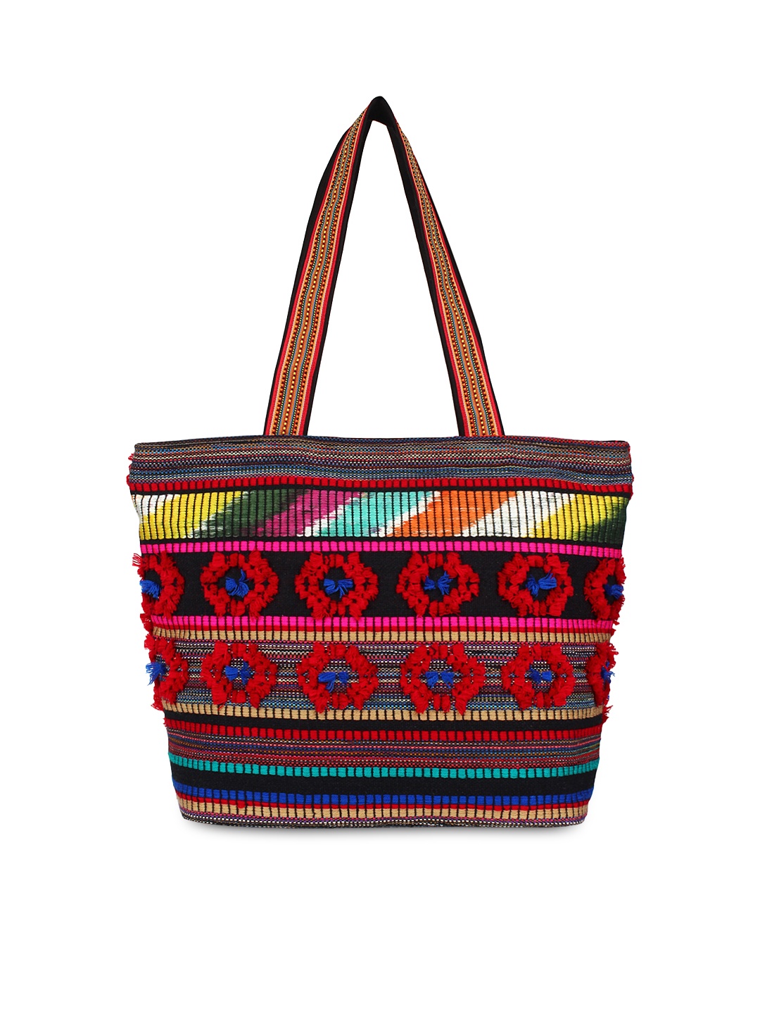 

Anekaant Red Patterned Jacquard Tote Bag