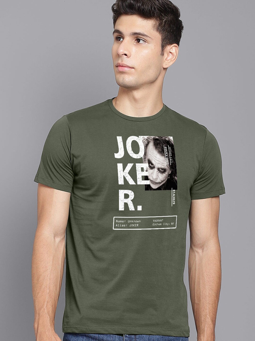 

Free Authority Men Olive Green Joker Printed T-shirt