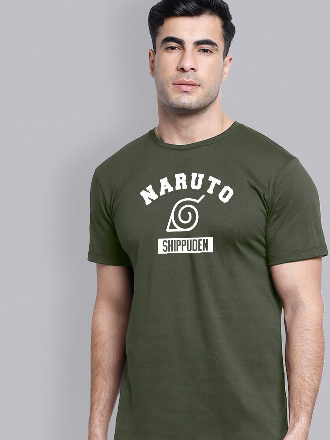 

Free Authority Naruto Men Olive Green Typography Printed T-shirt