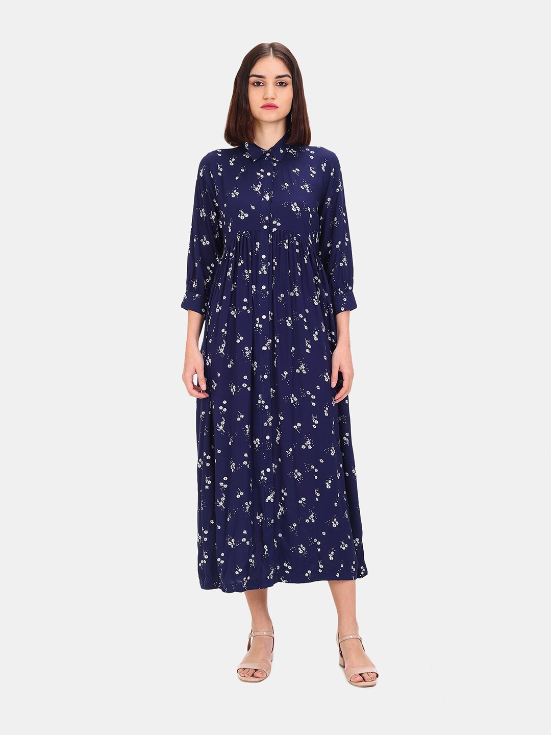 

Cherokee Blue Floral Shirt Dress
