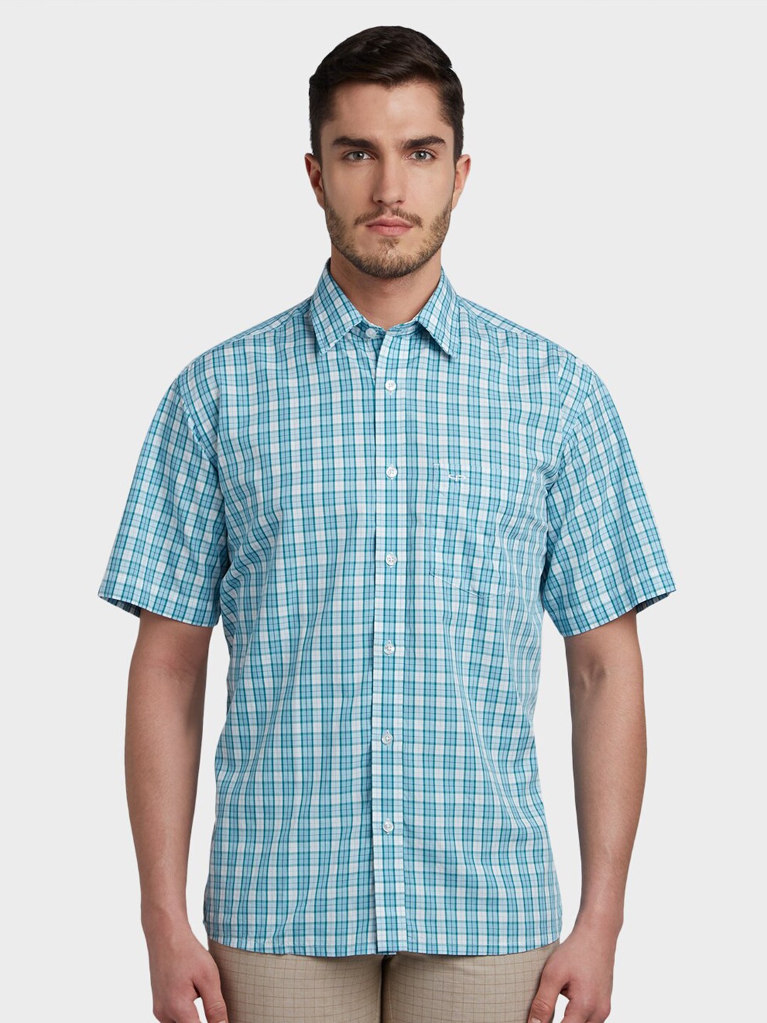 

ColorPlus Men Green & White Opaque Checked Casual Shirt