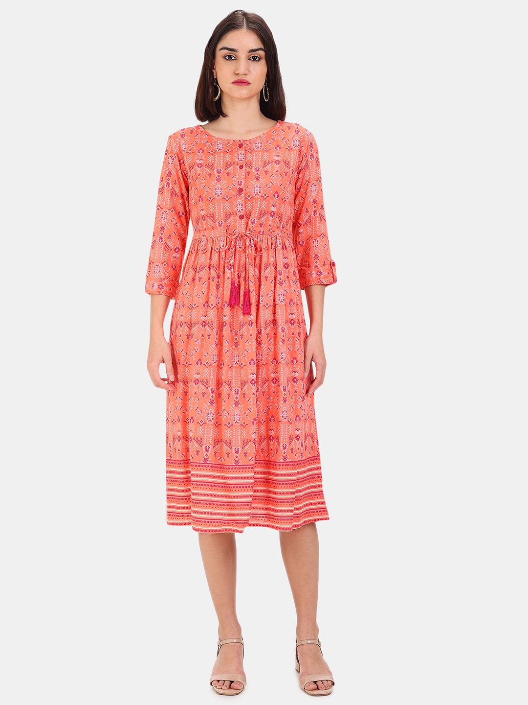 

Karigari Coral & White Ethnic Motifs Dress