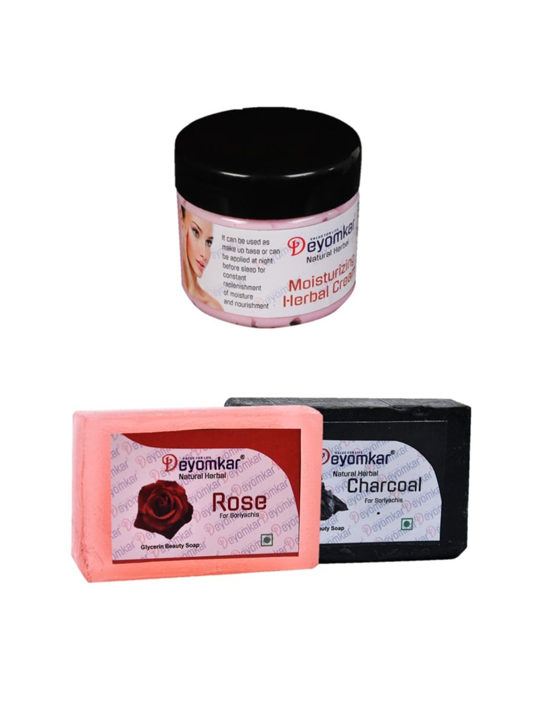 

Deyomkar Herbal Cream with Rose & Charcoal Soaps, Pink