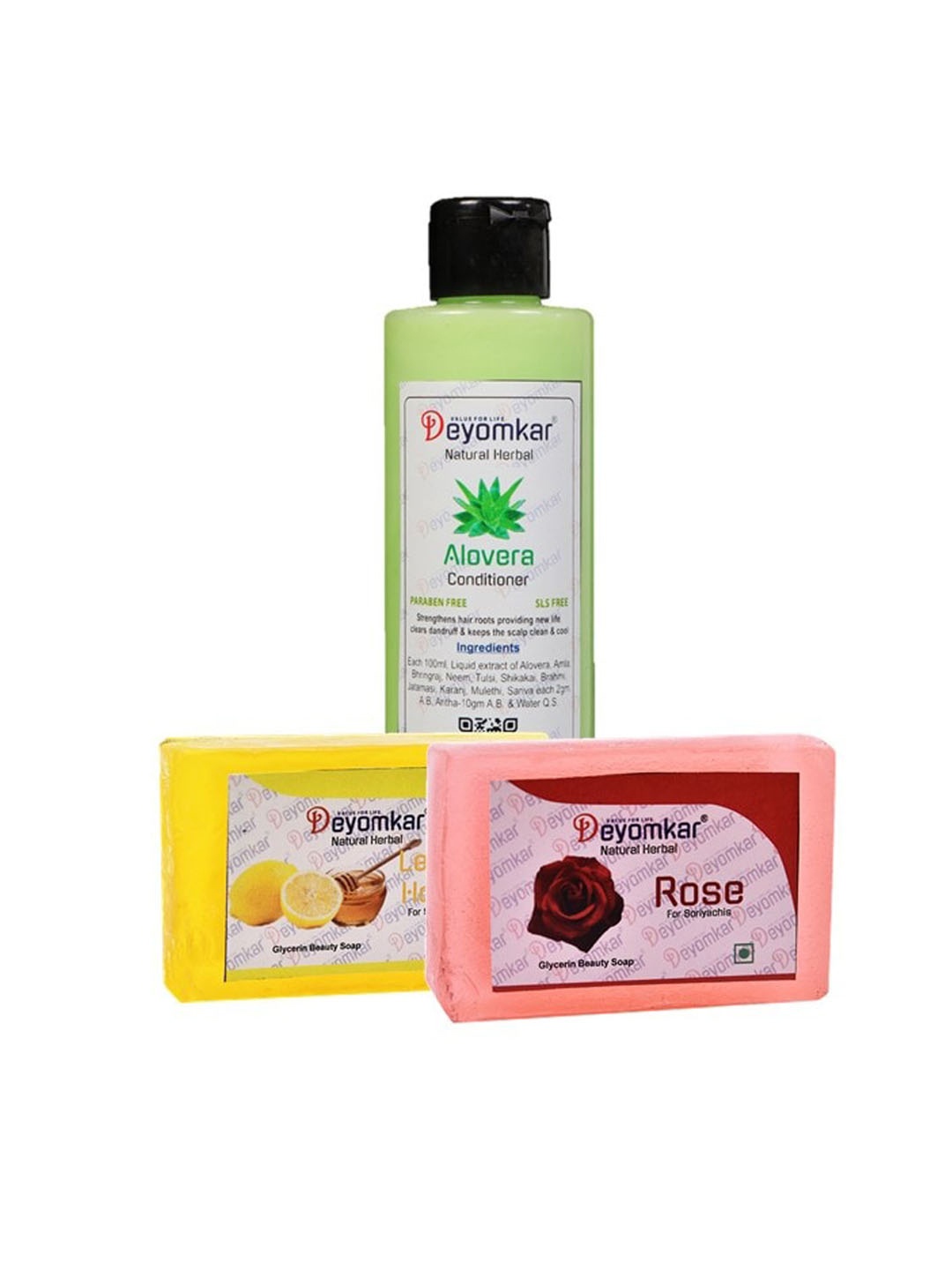 

Deyomkar Herbal Alovera Conditioner with Rose Soap & Lemon Honey Soap, Green