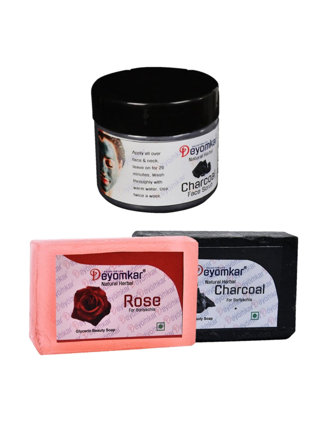 

Deyomkar 3 Pcs Herbal Charcoal Scrub with Rose & Charcoal Soap, Black