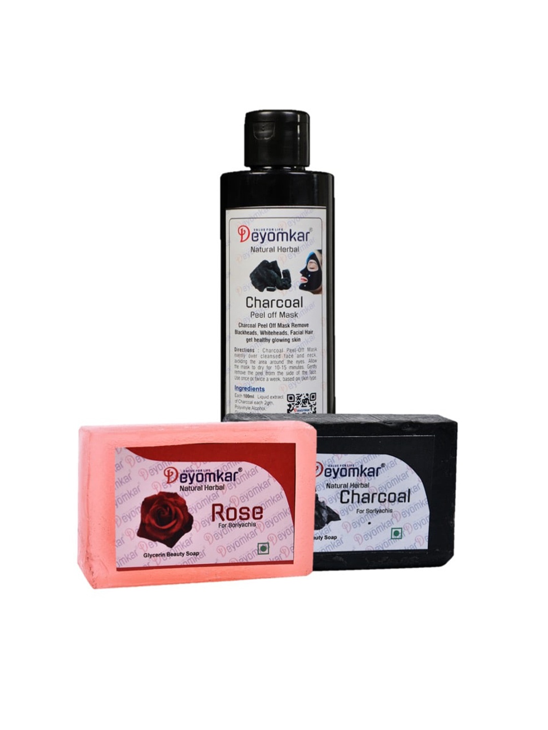 

Deyomkar 3 Pcs Herbal Charcoal Peel of Mask with Rose & Charcoal Soap, Black