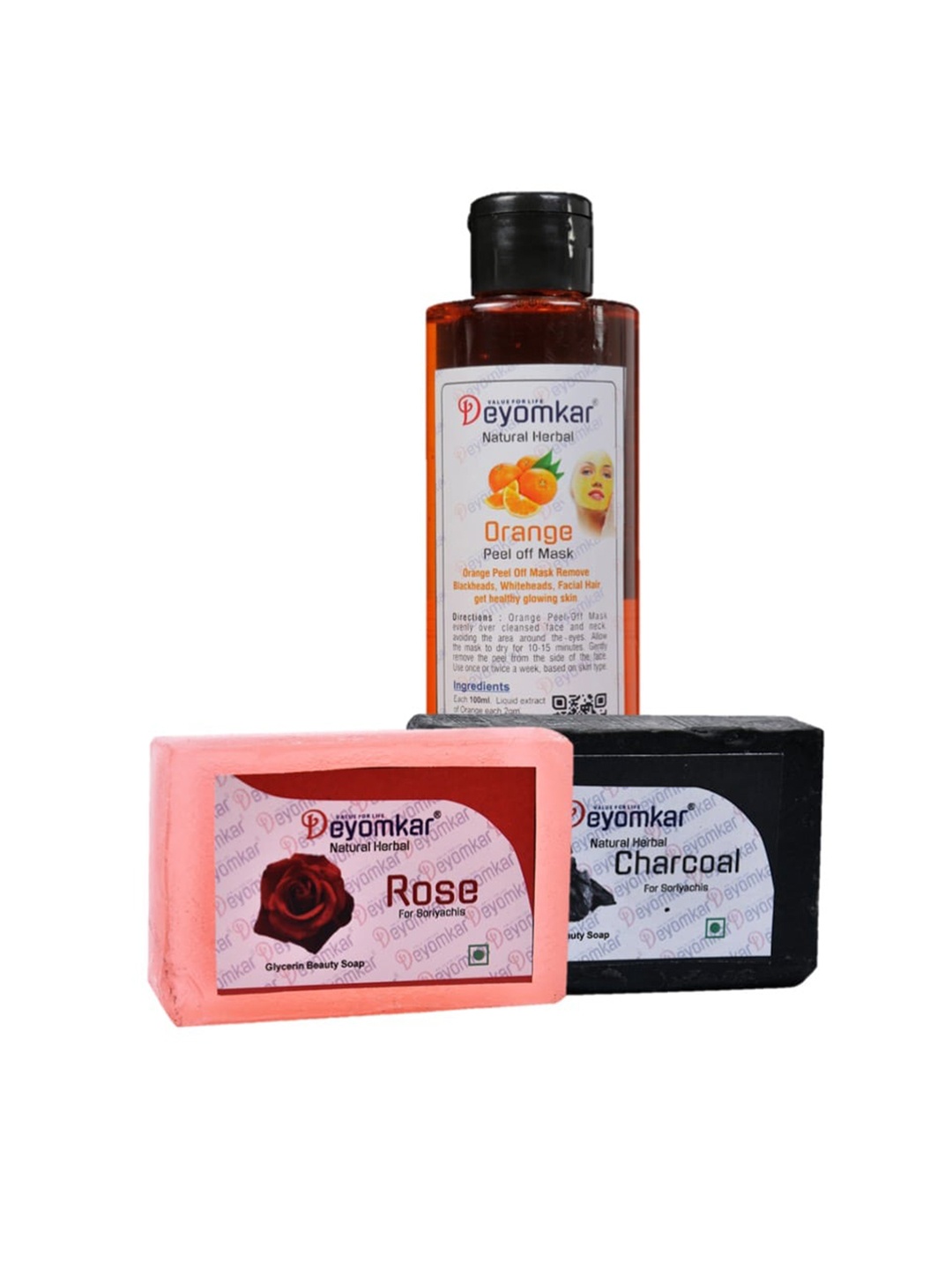 

Deyomkar Set of 3 Herbal Orange Peel Of Mask with Rose Soap And Charcoal Soap