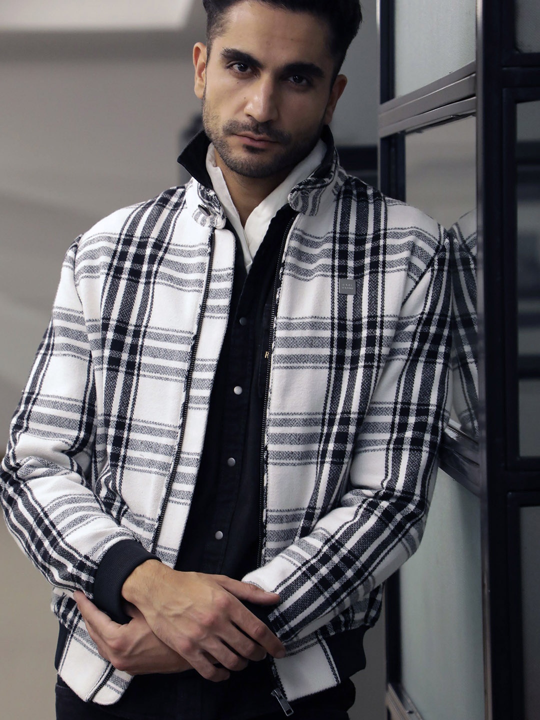 

RARE RABBIT Men Off White Checked Tailored Jacket