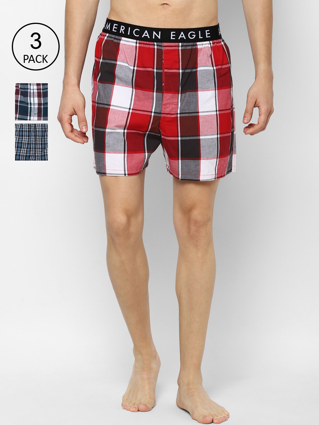 

AMERICAN EAGLE OUTFITTERS Men Pack Of 3 Checked Boxers WEC0233375900, Red