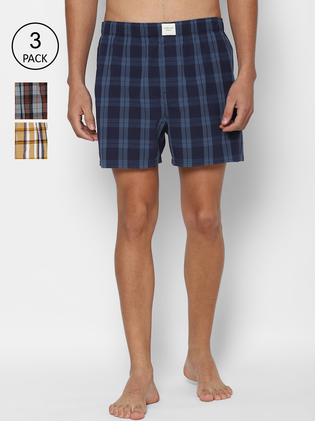 

AMERICAN EAGLE OUTFITTERS Men Pack Of 3 Checked Boxers WEC0233373900, Blue