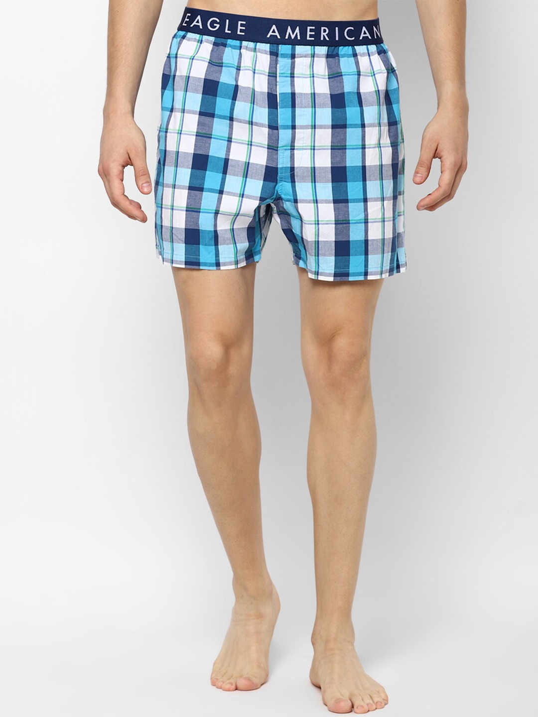 

AMERICAN EAGLE OUTFITTERS Men Blue & White Checked Boxers WEC0231402400