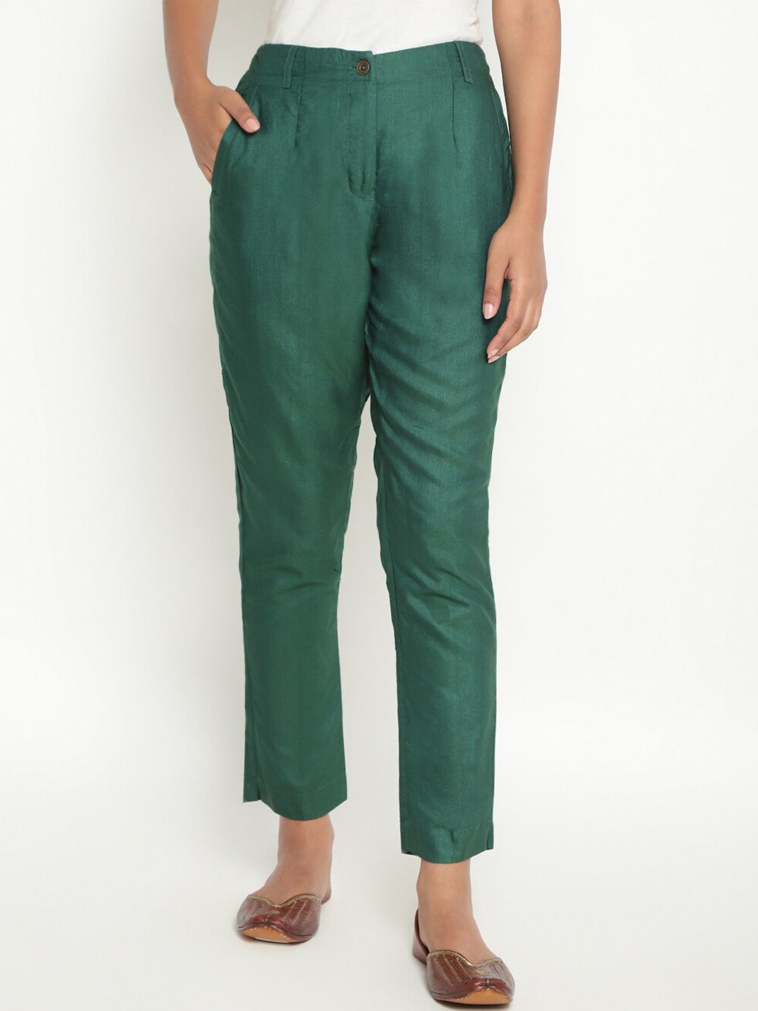 

Fabindia Women Green Slim Fit Trousers