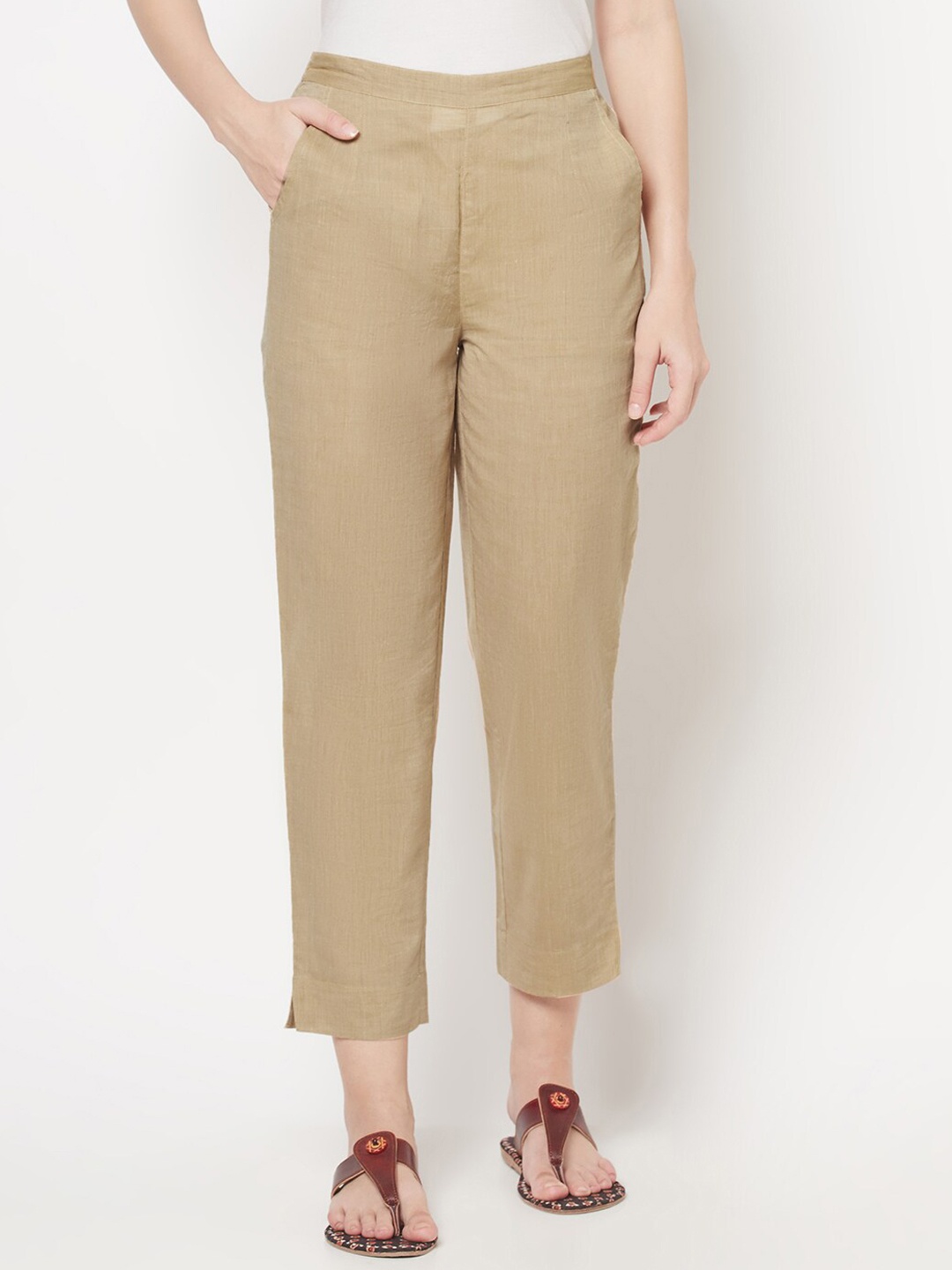 

Fabindia Women Beige Cotton Trousers