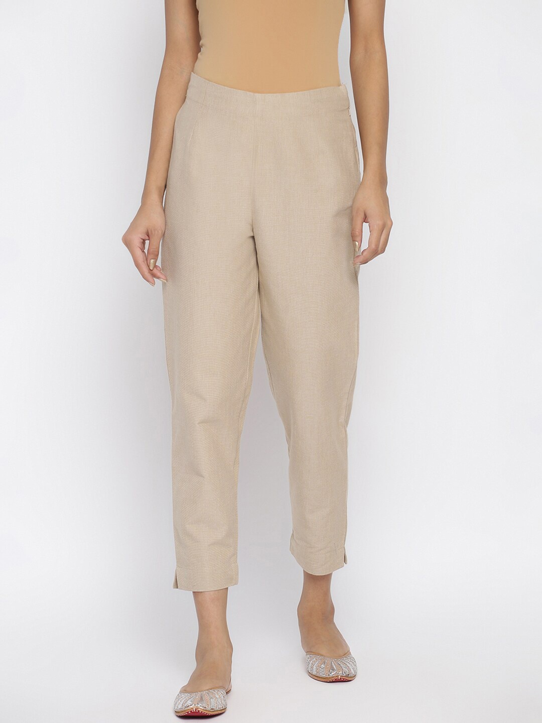 

Fabindia Women Beige Slim Fit Peg Trousers