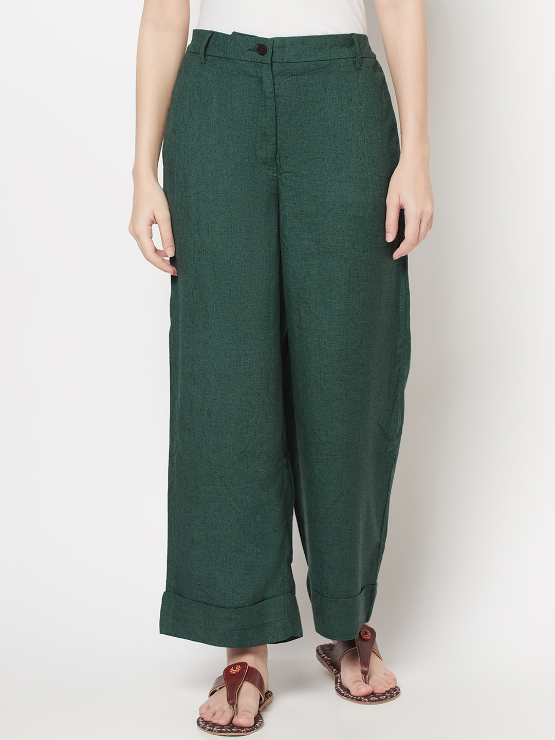 

Fabindia Women Green Parallel Trousers