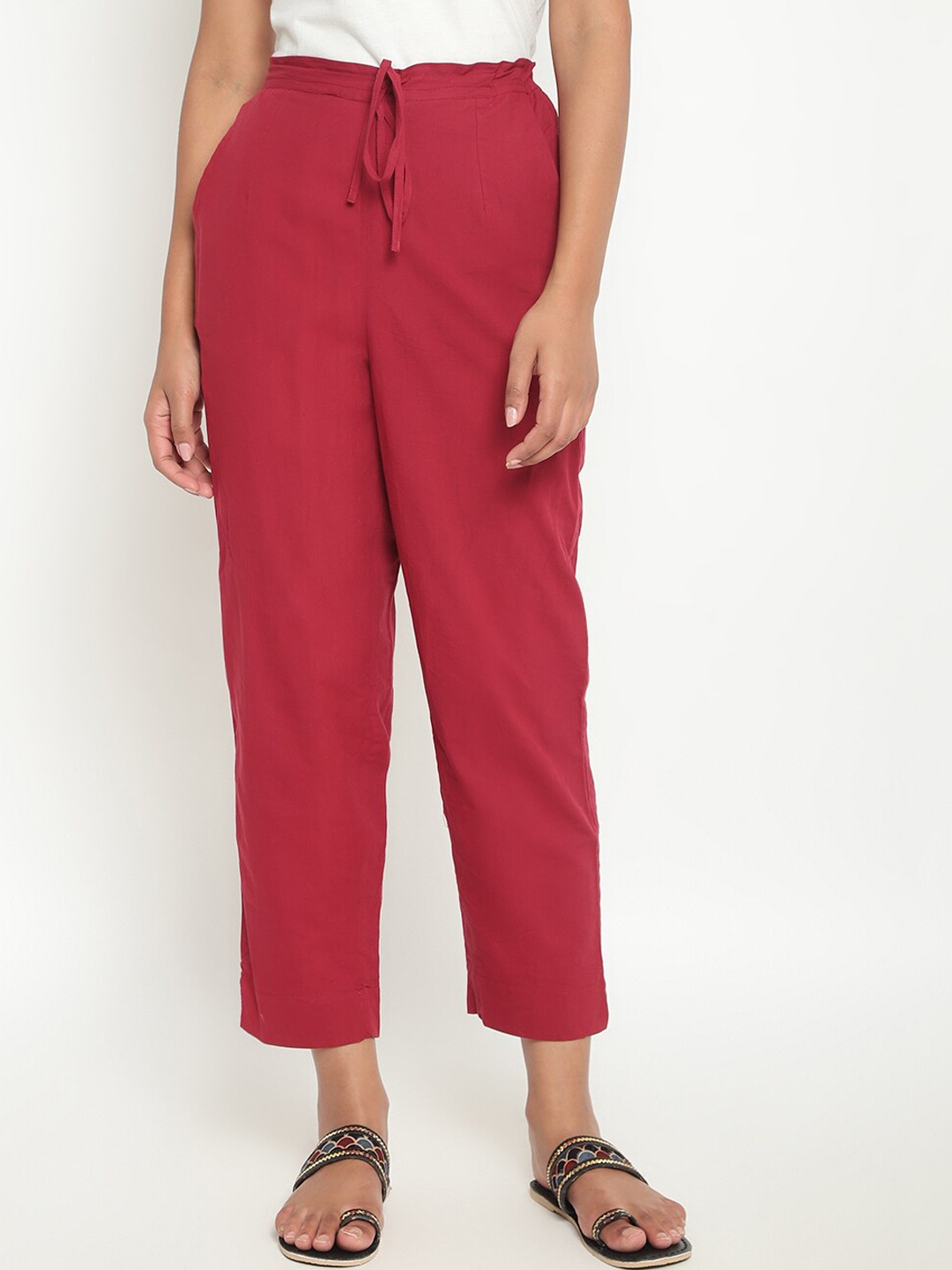 

Fabindia Women Maroon Slim Fit Parallel Trousers