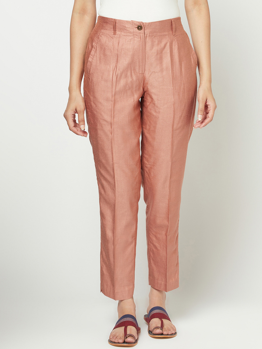 

Fabindia Women Coral Slim Fit Pleated Trousers