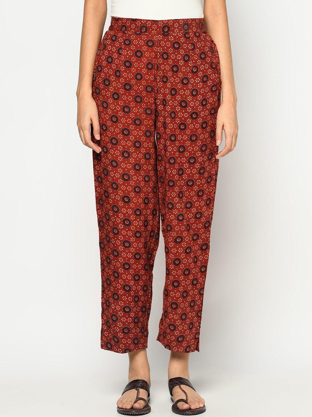 

Fabindia Women Red Ethnic Motifs Printed Trousers