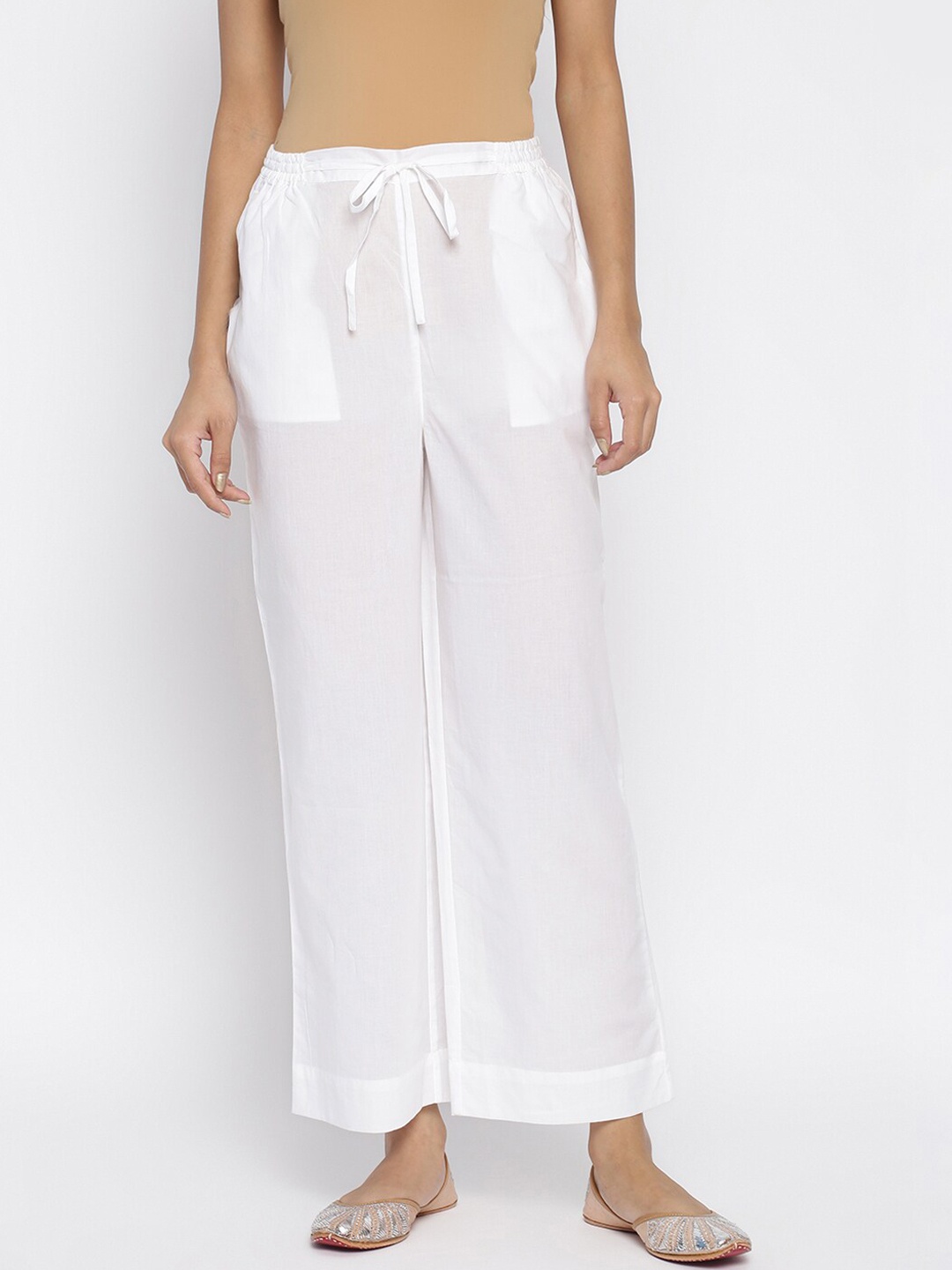 

Fabindia Women White Parallel Trousers