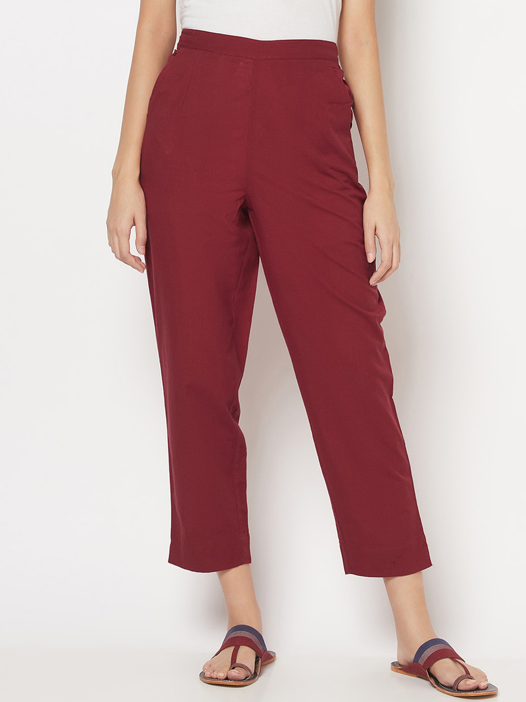 

Fabindia Women Maroon Trousers