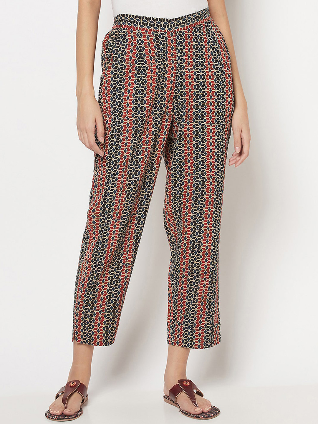

Fabindia Women Blue Printed Pleated Trousers