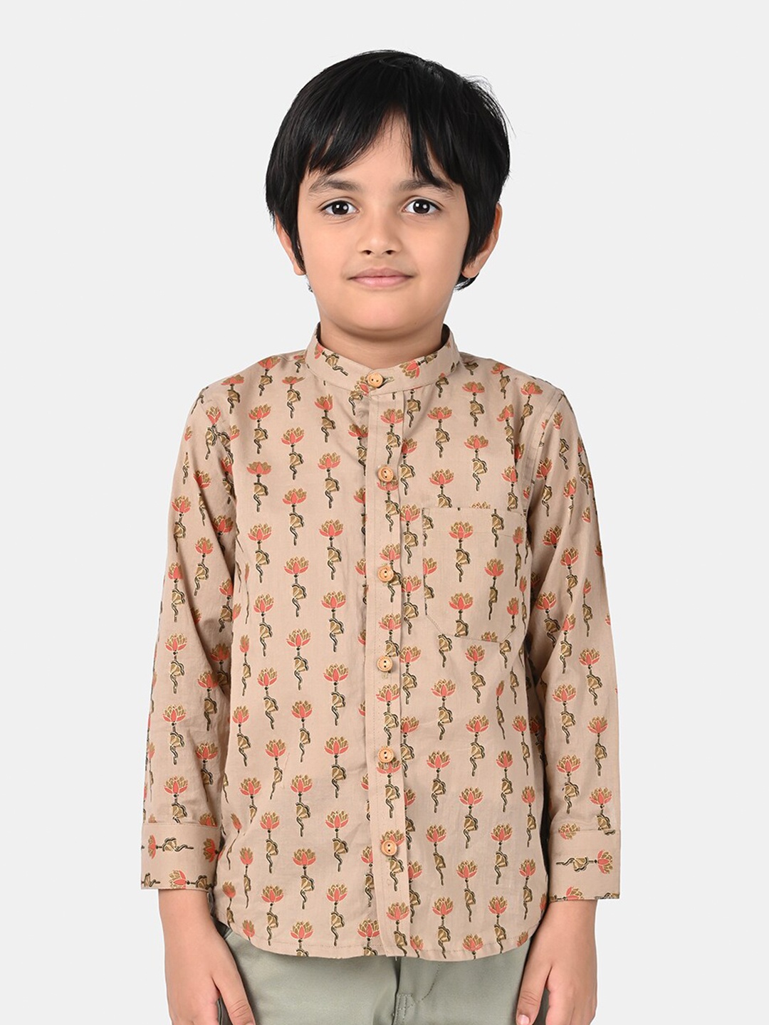 

ESME Boys Camel Brown Pure Cotton Printed Casual Shirt