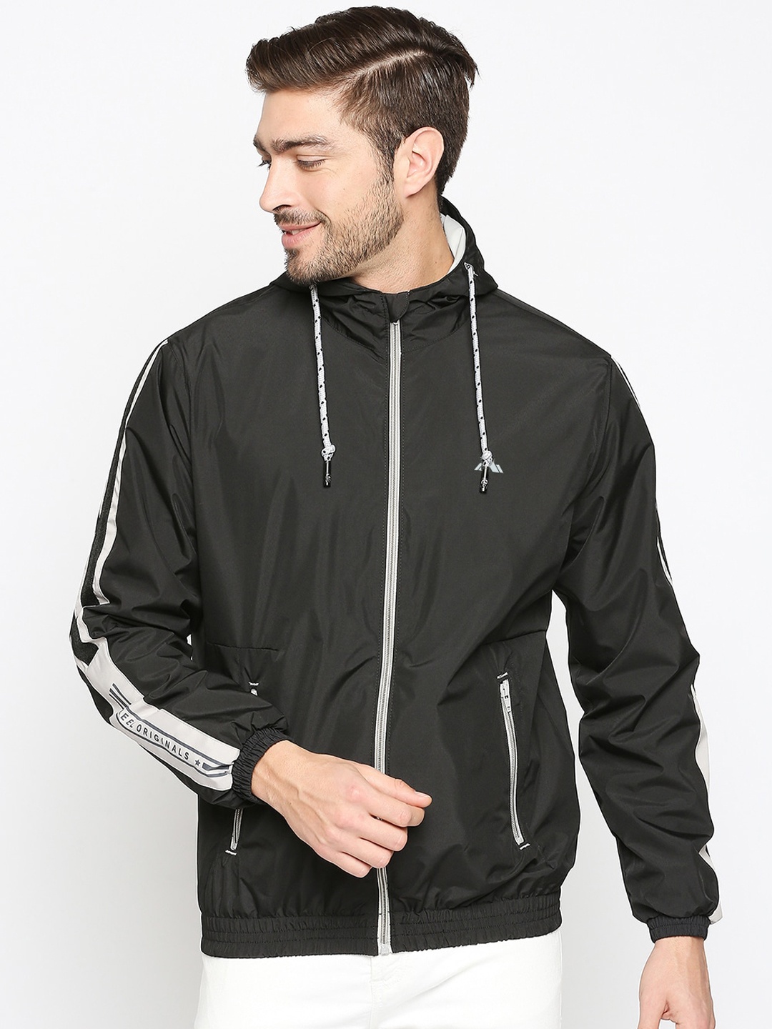 

Zeel Men Black & White Windcheater and Water Resistant Bomber Jacket