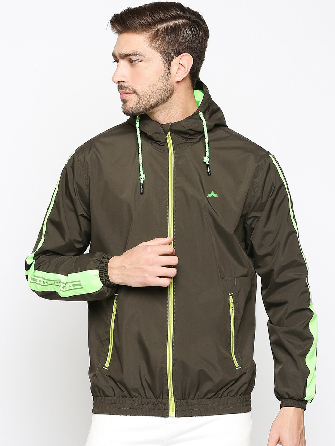 

Zeel Men Olive Green Windcheater and Water Resistant Bomber Jacket