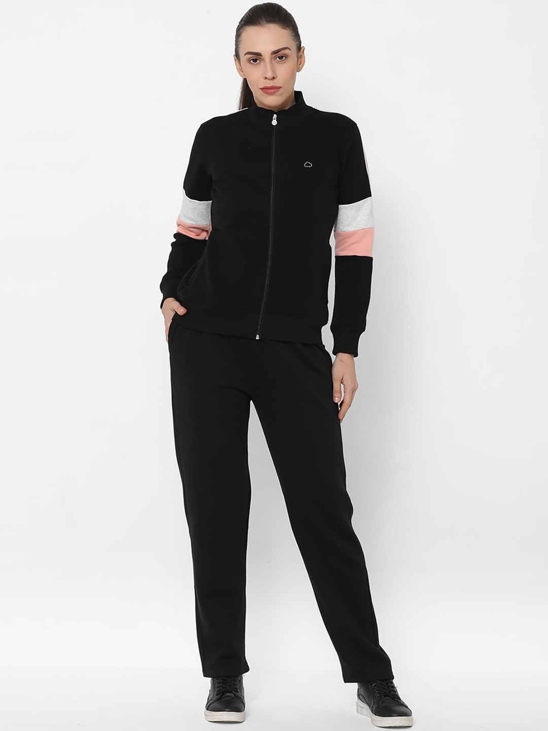 

Sweet Dreams Women Black Solid Cotton Fleece Track Suit