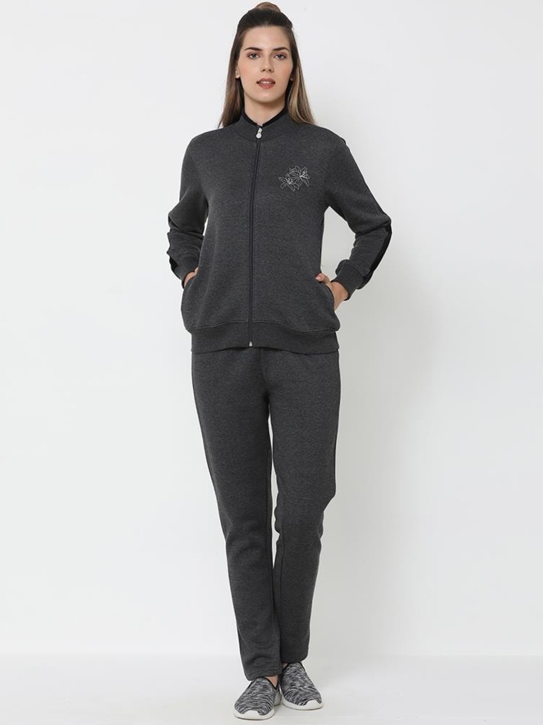 

Sweet Dreams Women Charcoal Grey Solid Fleece Track Suit
