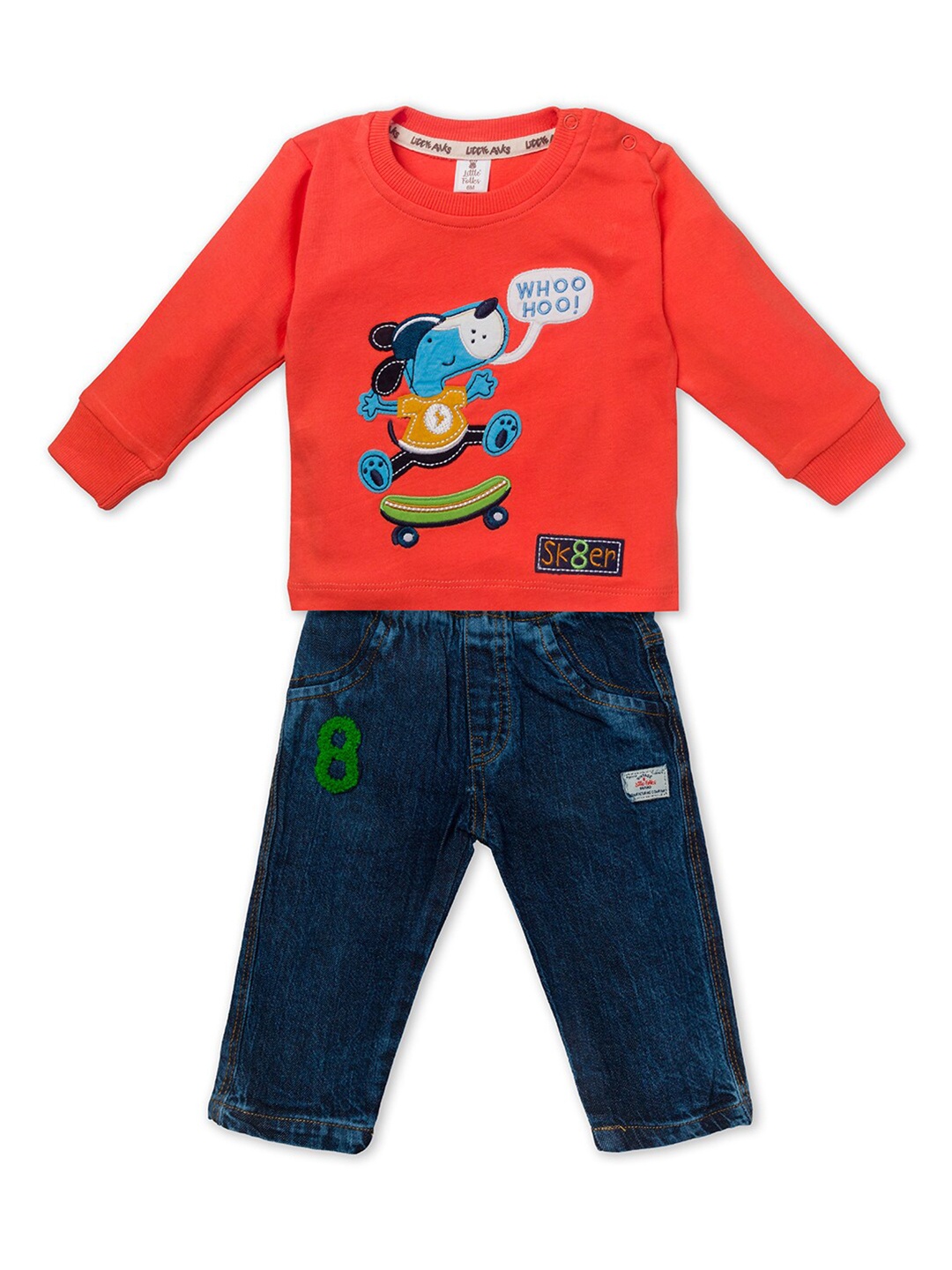 

Little Folks Unisex Kids Red & Blue Printed T-shirt with Trousers