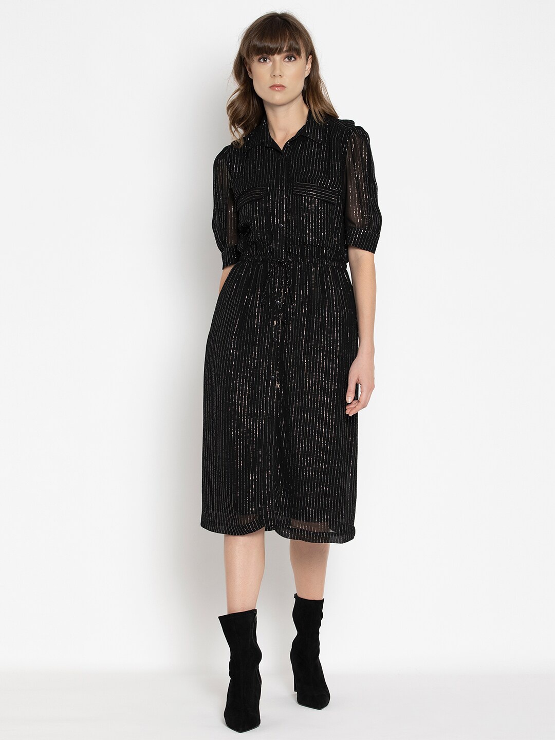 

SHAYE Black Georgette Shirt Dress