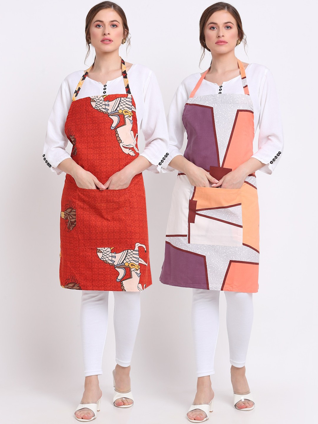 

TAG 7 Pack Of 2 Printed Aprons With Napkins, Red