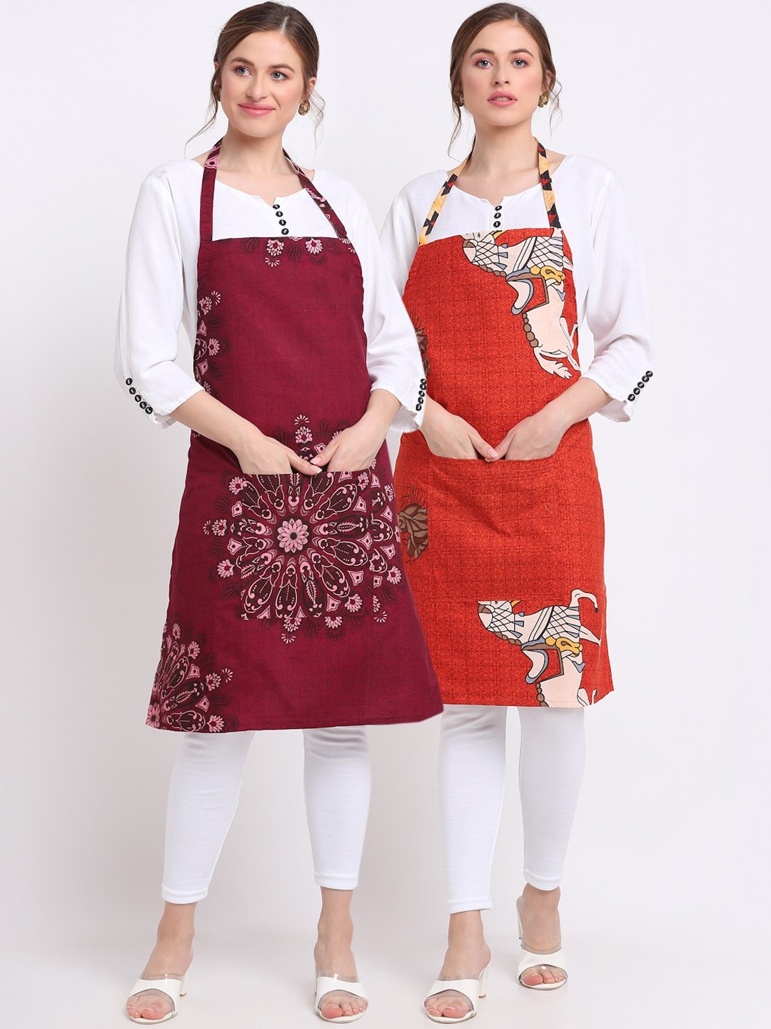 

TAG 7 Pack Of 2 Printed Aprons & Napkins, Maroon
