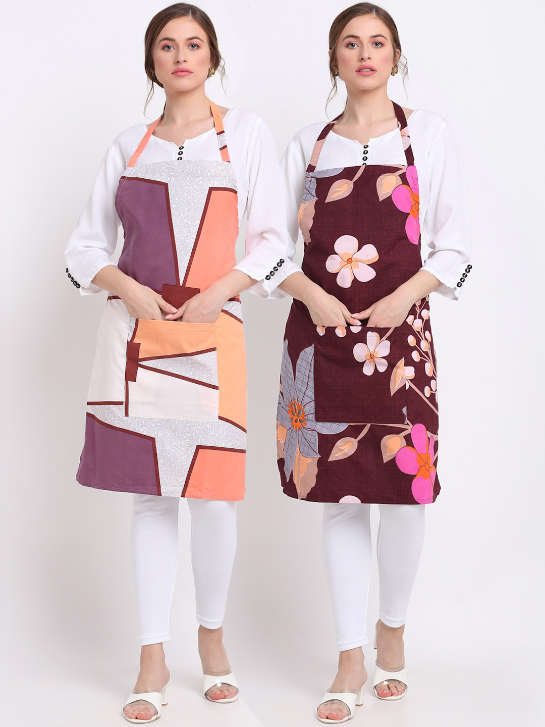 

TAG 7 Pack Of 2 Printed Aprons & Napkins, Maroon