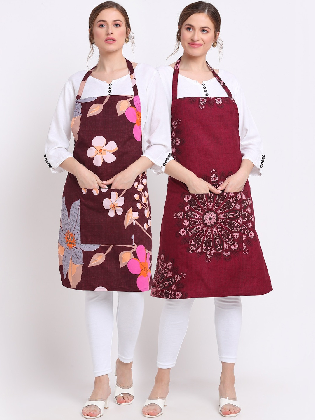 

TAG 7 Pack Of 2 Printed Aprons With Napkins, Brown