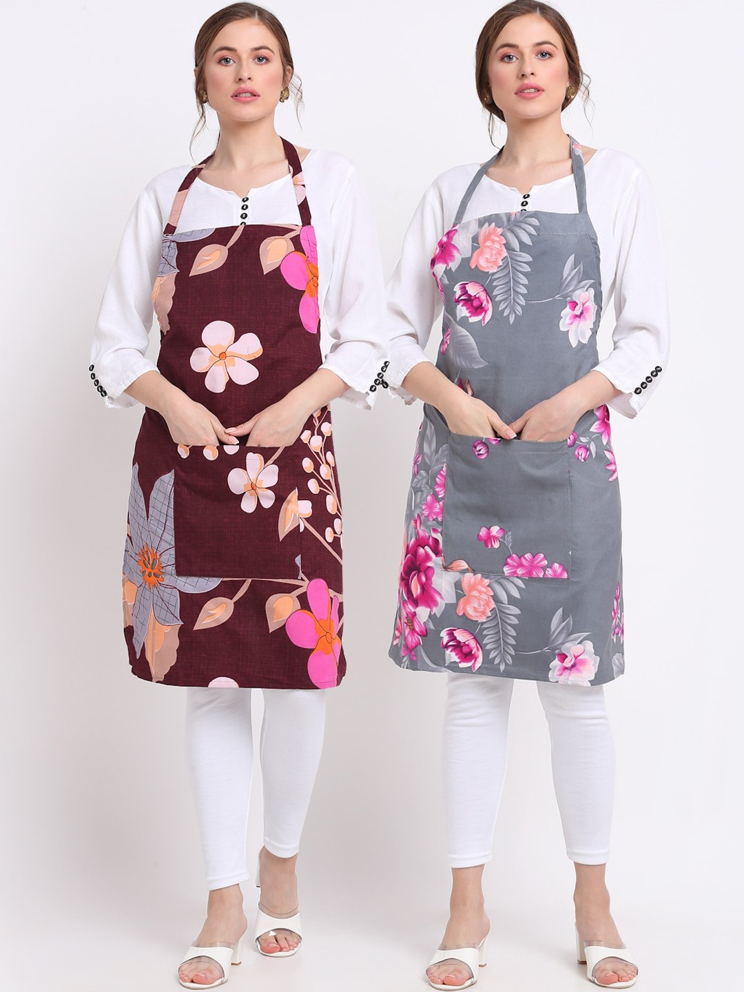 

TAG 7 Pack Of 2 Printed Aprons & Napkins, Maroon