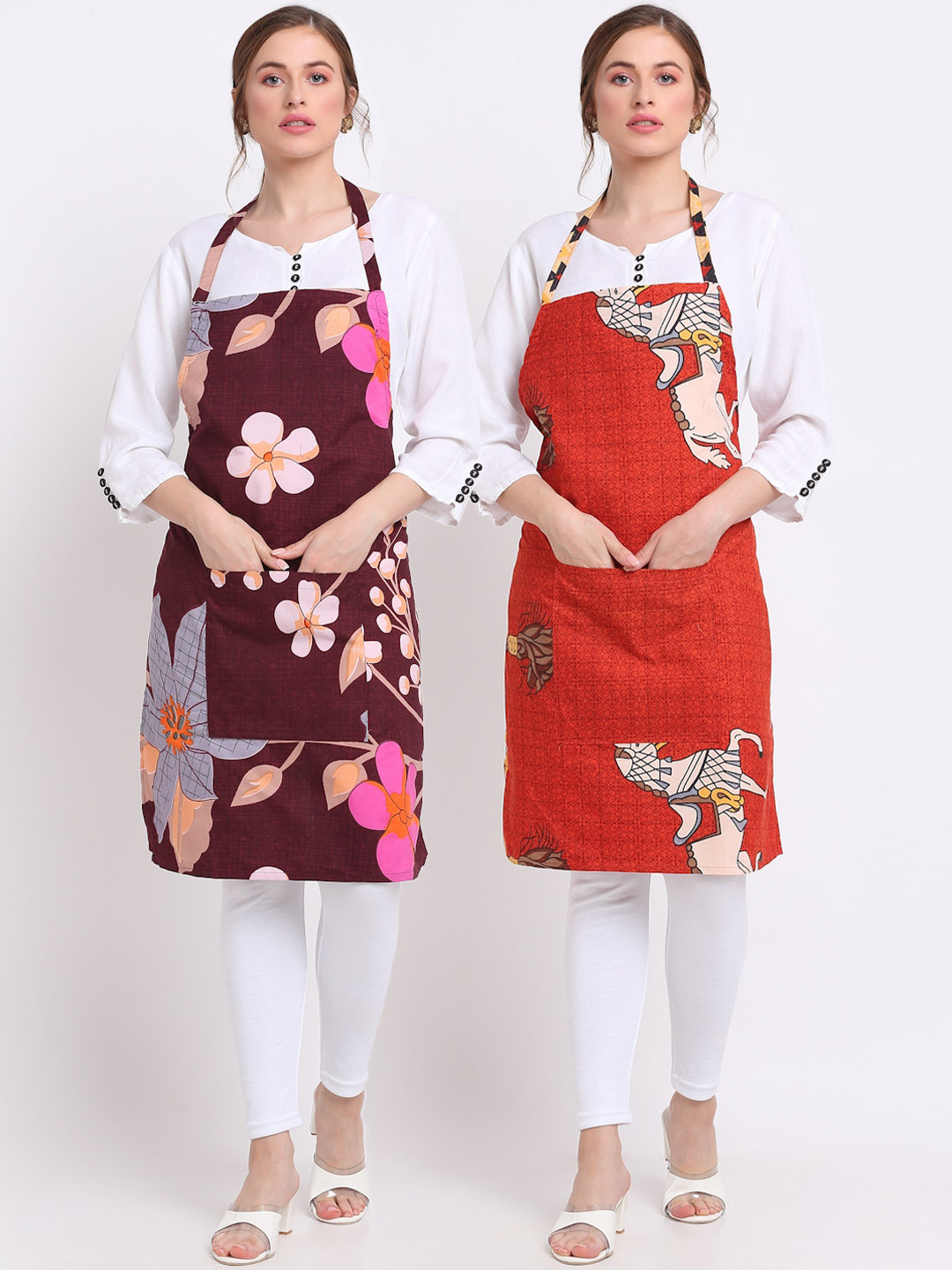 

TAG 7 Pack Of 2 Printed Aprons & 2 Napkins, Maroon