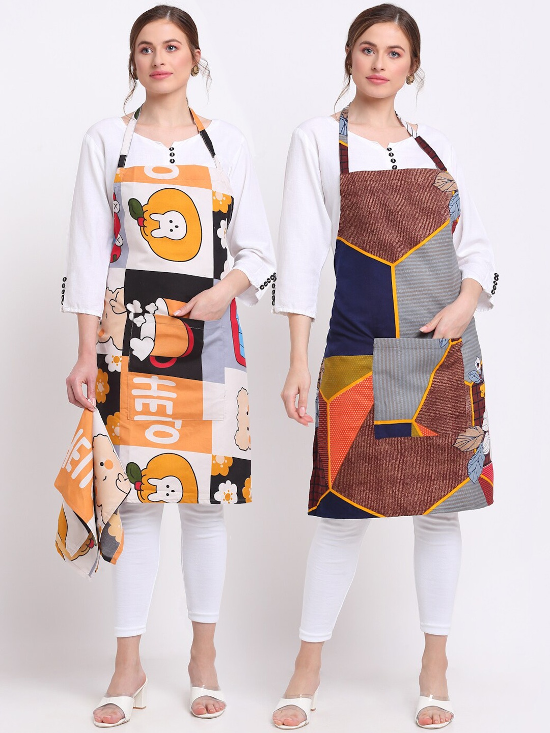 

TAG 7 Pack Of 2 Printed Aprons & Napkins, Yellow