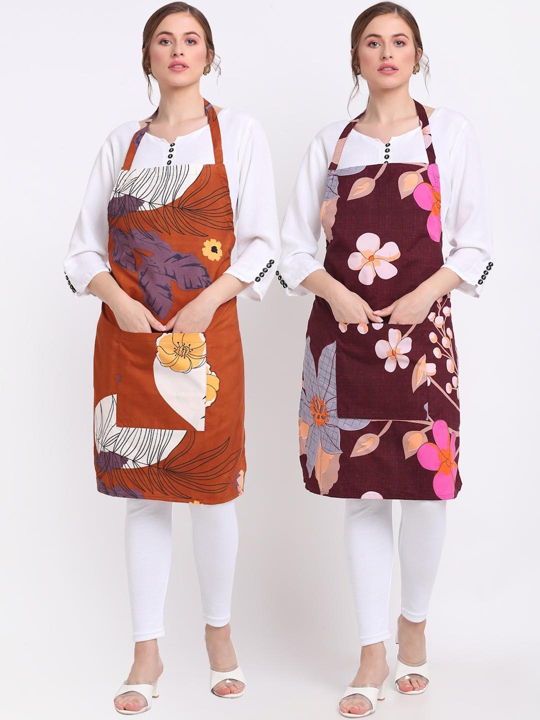 

TAG 7 Pack Of 2 Printed Aprons & Napkins, Maroon