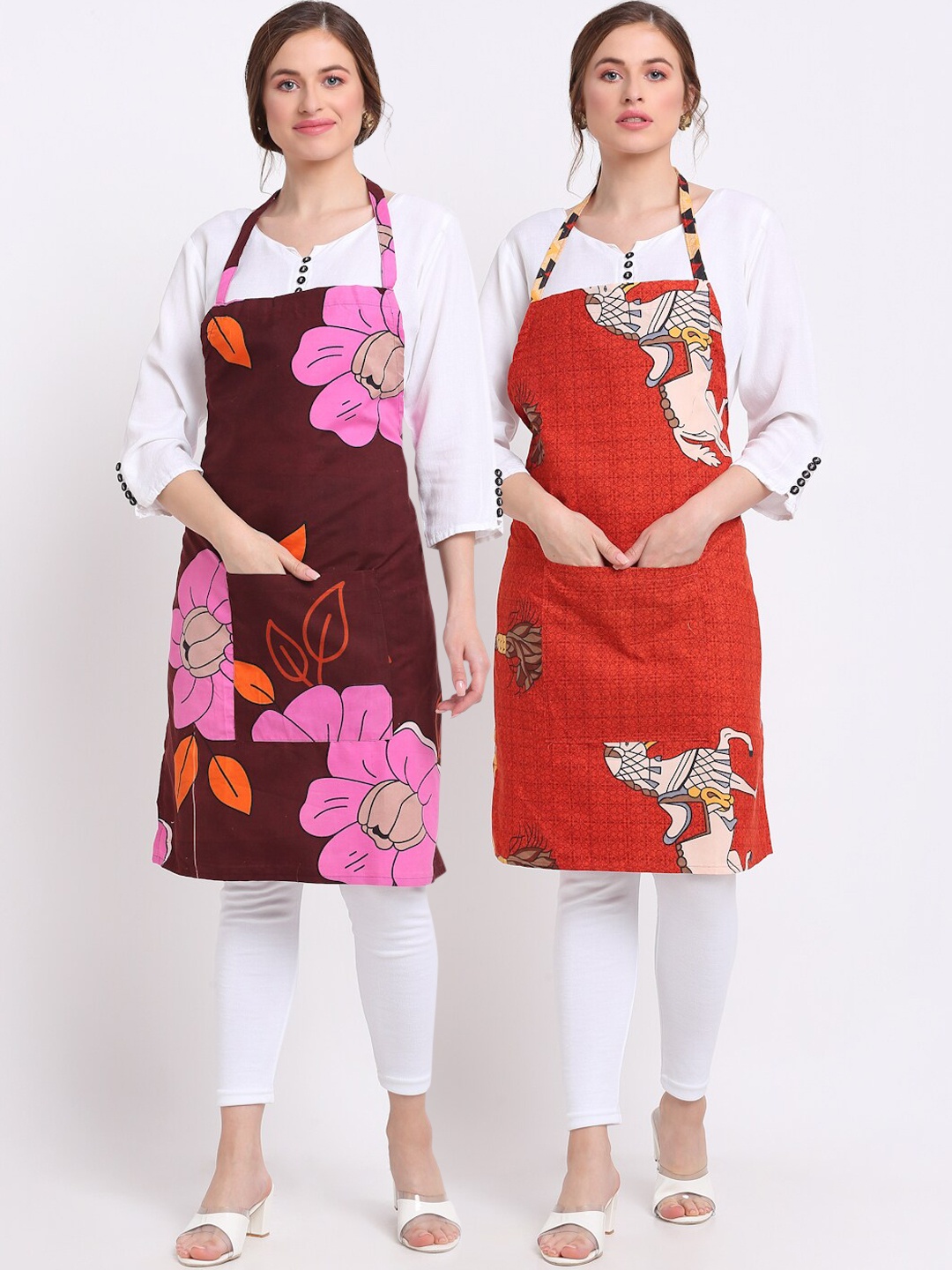 

TAG 7 Pack Of 2 Printed Aprons With Pockets & 2 Napkins, Red