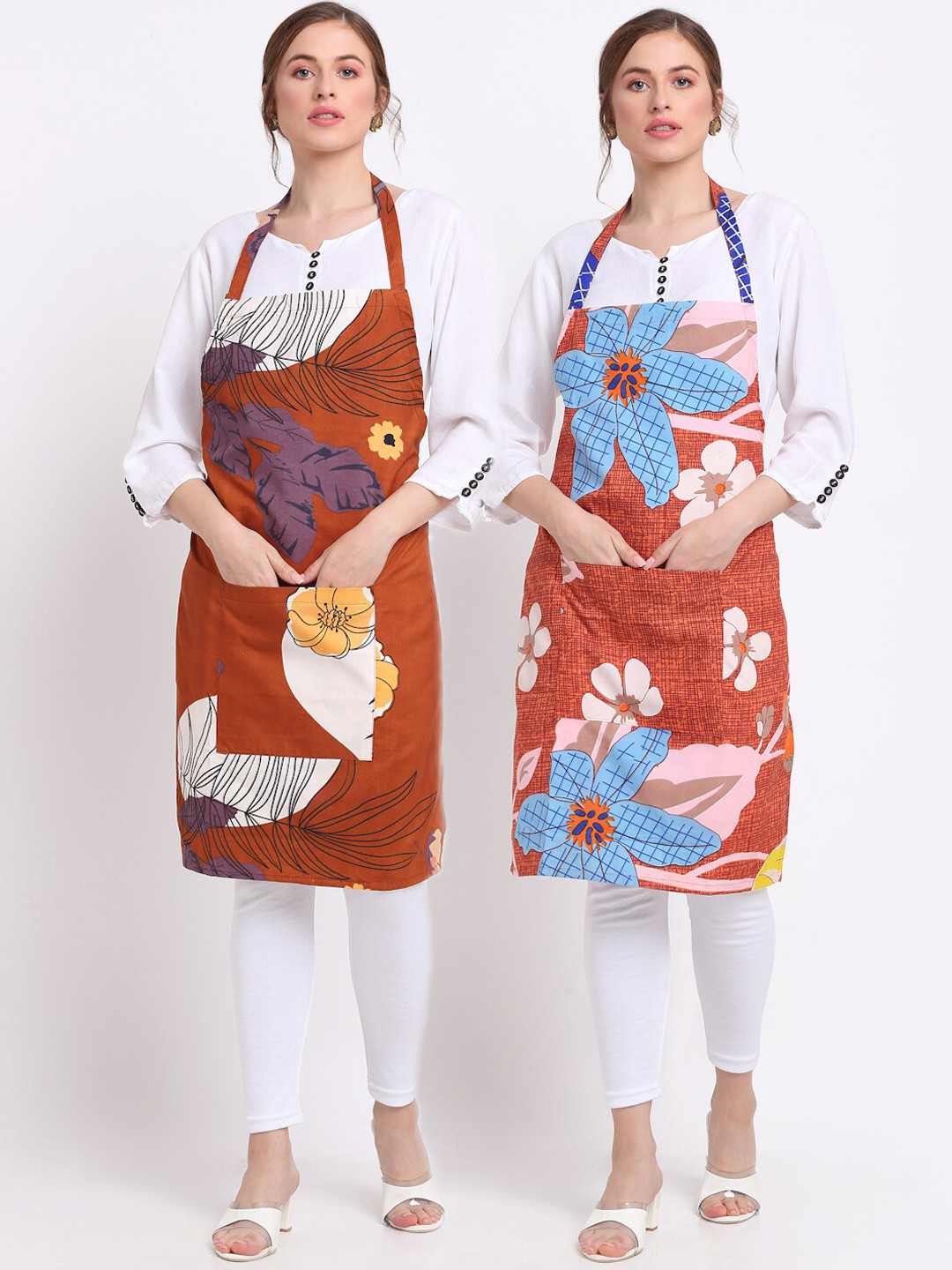 

TAG 7 Pack Of 2 Brown Printed Aprons & Napkin