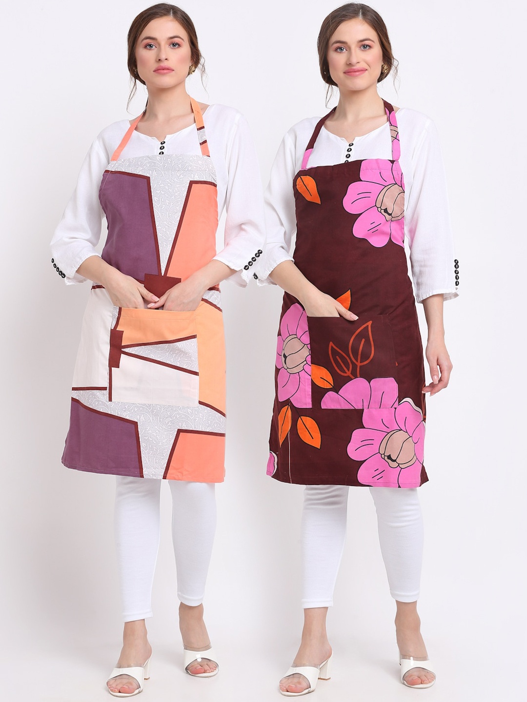

TAG 7 Pack Of 2 Printed Aprons & Napkins, Maroon