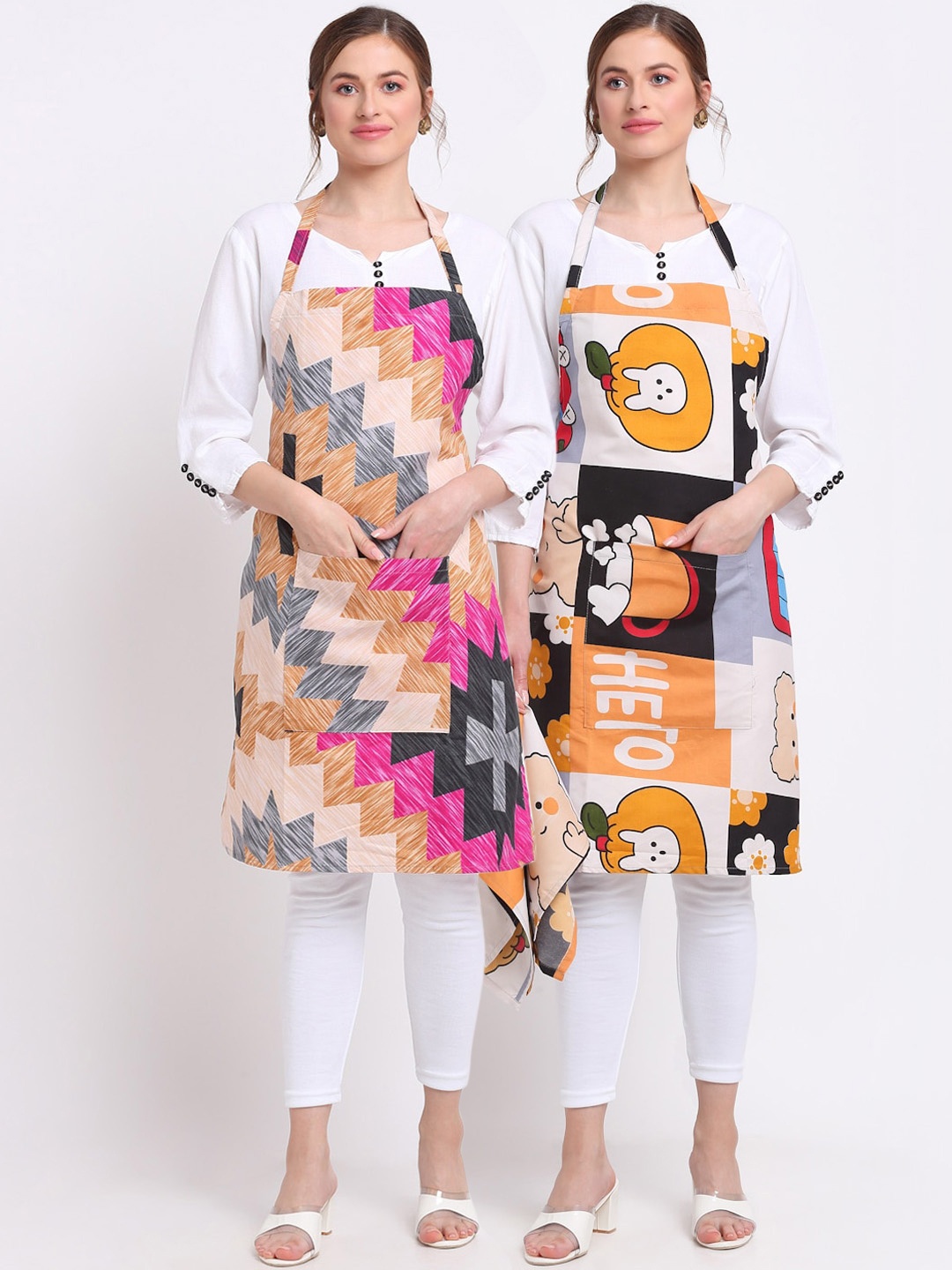 

TAG 7 Pack Of 2 Printed Aprons with Napkins, White