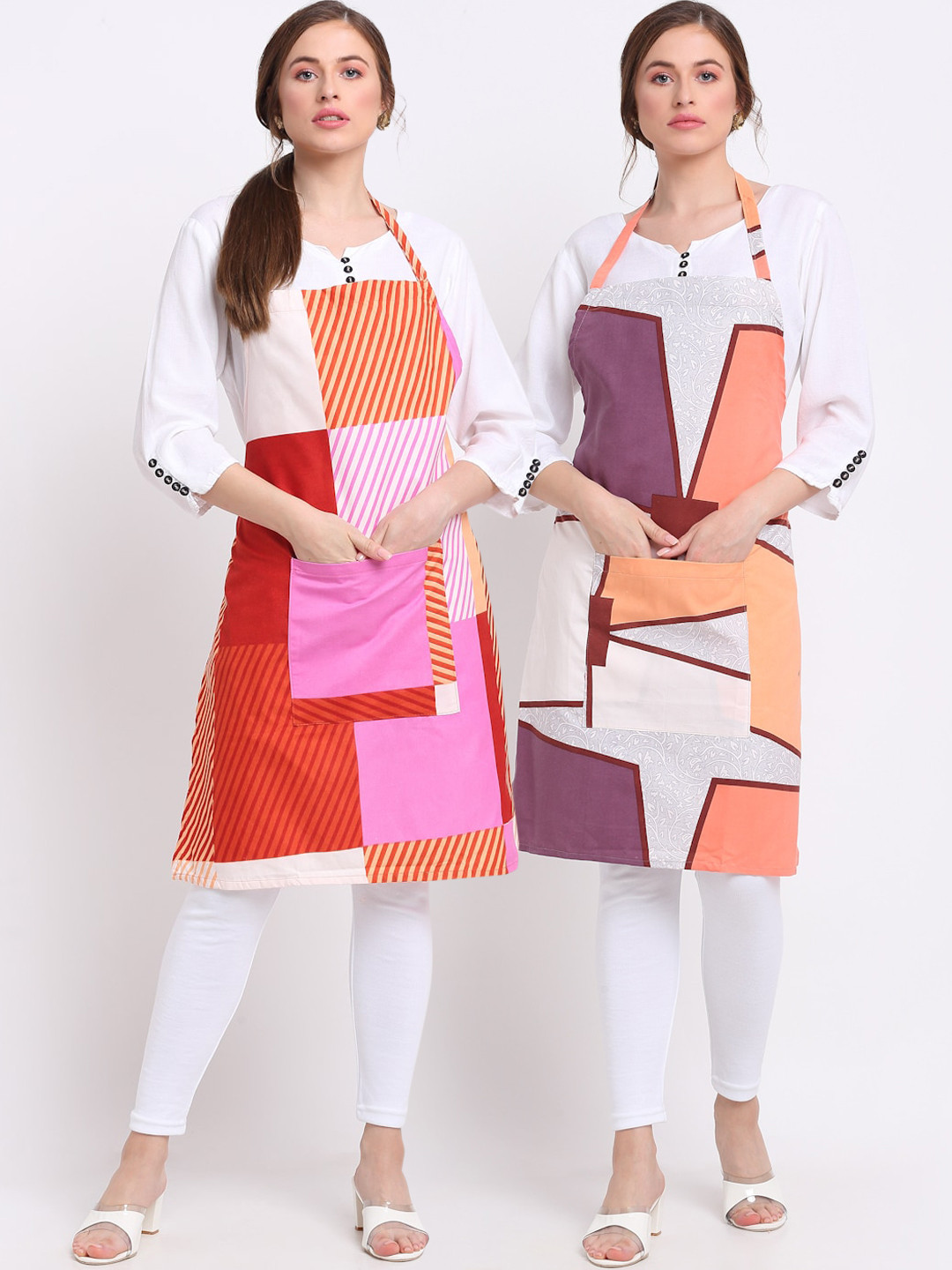 

TAG 7 Pack Of 2 Printed Aprons & Napkins, Orange
