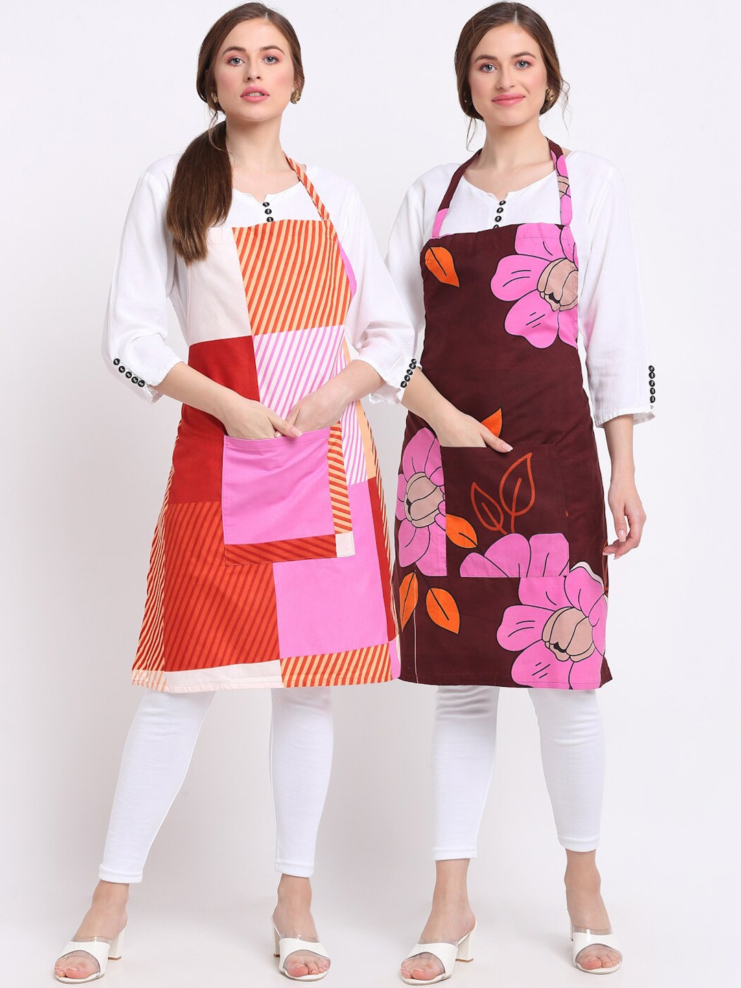 

TAG 7 Pack Of 2 Printed Aprons & Napkins, Maroon