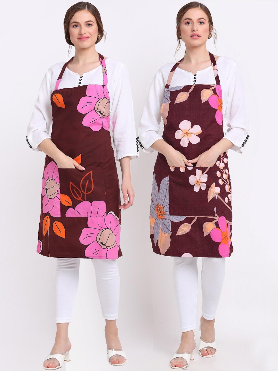 

TAG 7 Pack Of 2 Printed Aprons With Napkins, Maroon